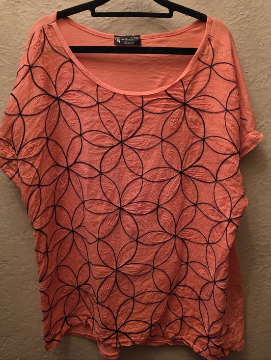 Bella Amore Tops - Coral Linen Made In Italy Boho Oversized Embroidered Top S/M